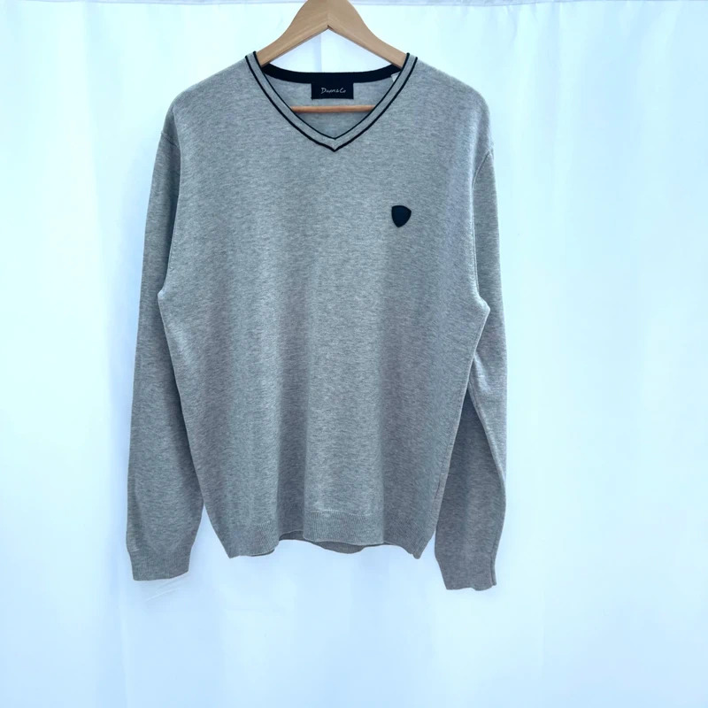 Dwyers & Co Light Grey V-Neck Jumper Chest 44" Length 28" Size M/L Cotton Acrylic