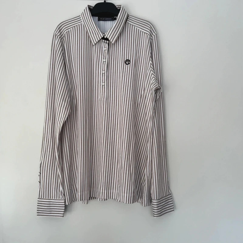 PS of Sweden Striped Show Shirt L – Taupe White Long sleeve Equestrian Top