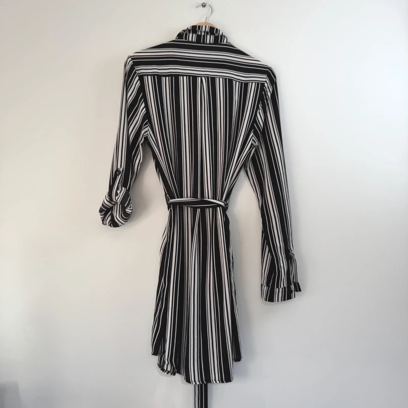 New Look Tall Black White Stripe Shirt Dress – UK 12 – Belted Tie-Waist – Roll Tab Sleeves - Image 5