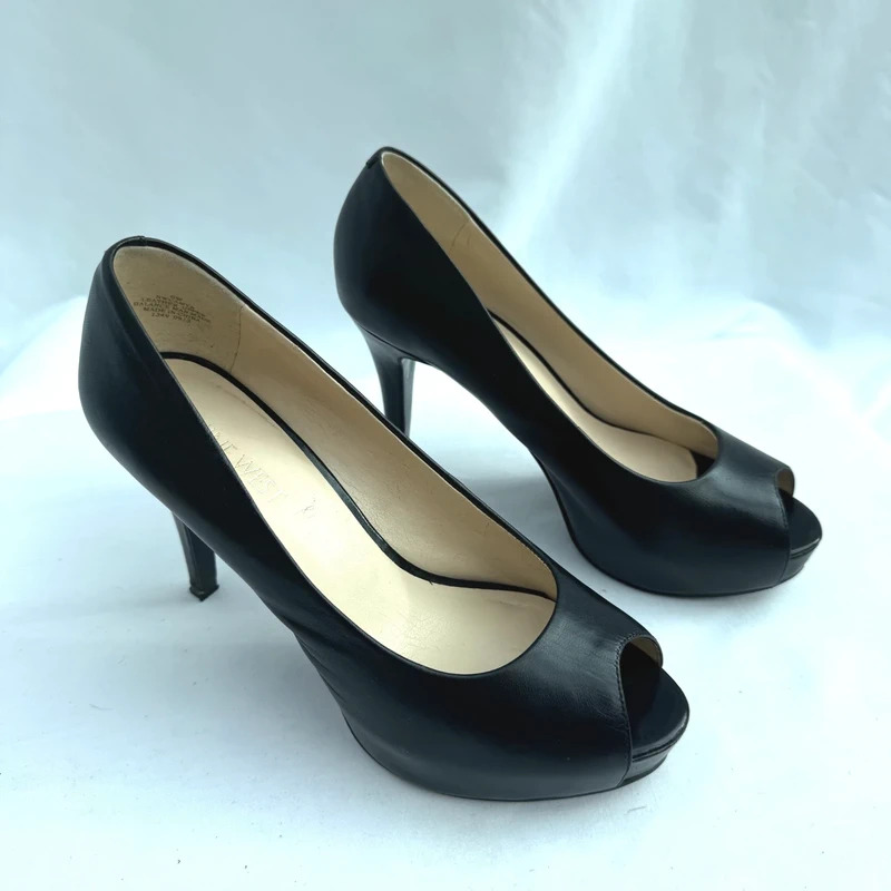 Nine West Camya Black Leather Peep Toe Platform Heels UK 4 Wide Fit - Image 5