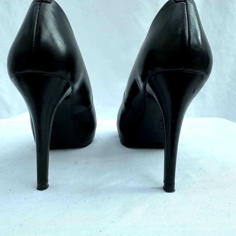 Nine West Camya Black Leather Peep Toe Platform Heels UK 4 Wide Fit - Image 6