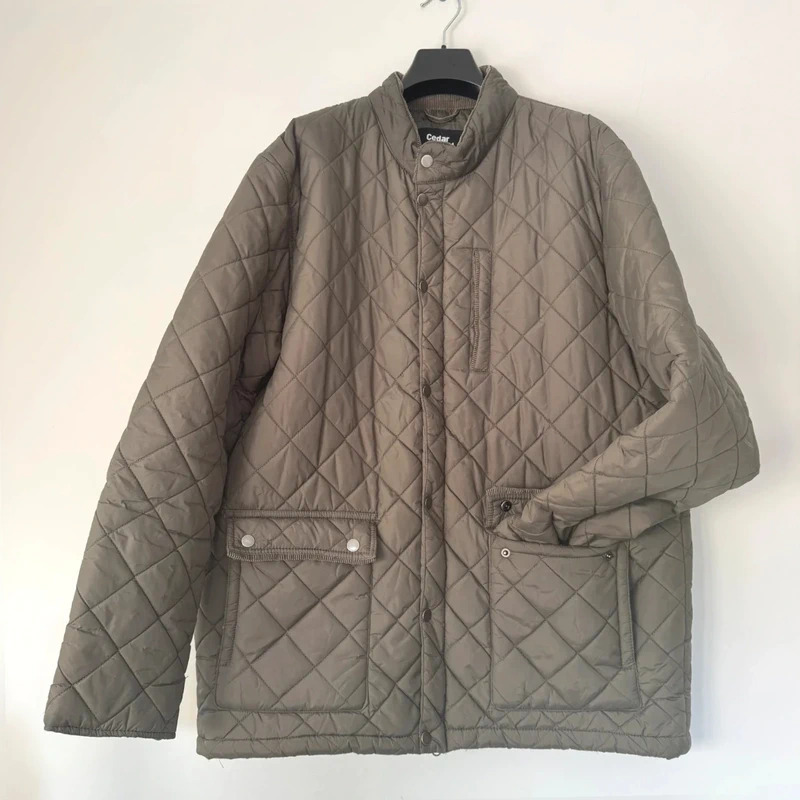 Cedarwood State Khaki Diamond Quilted Jacket XL 48" Chest Cord Trim Padded Coat