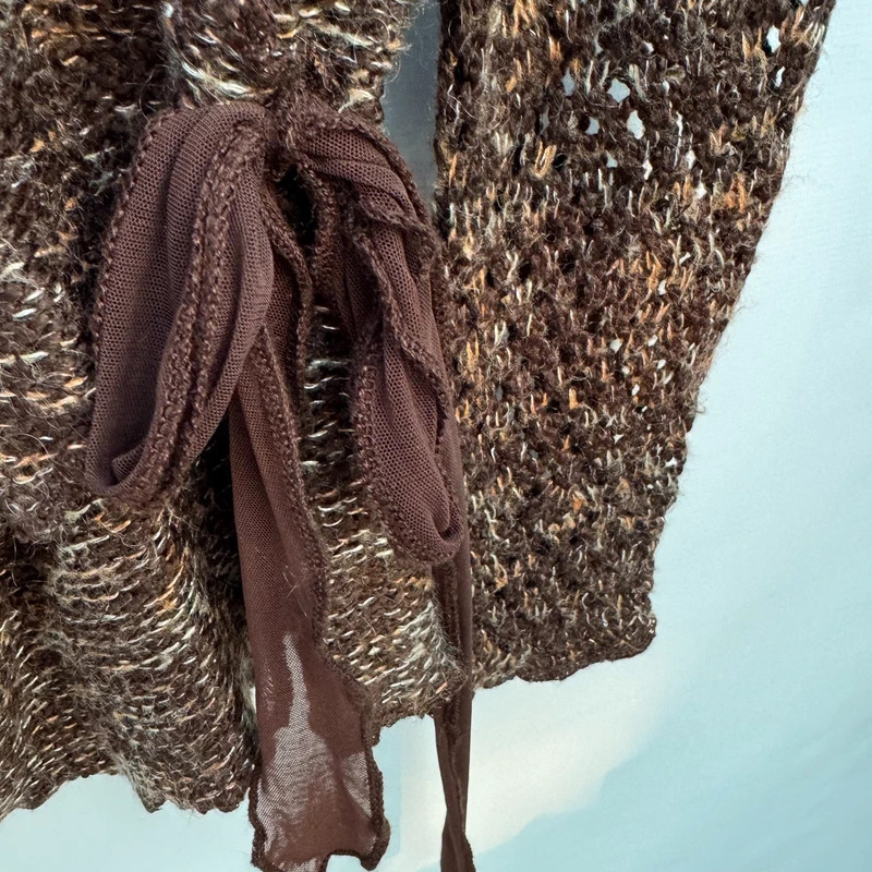 Vintage Y2K Frank Saul Wrap Cardigan Size M / UK 12–14 Brown Marled Mohair-Wool - Image 4