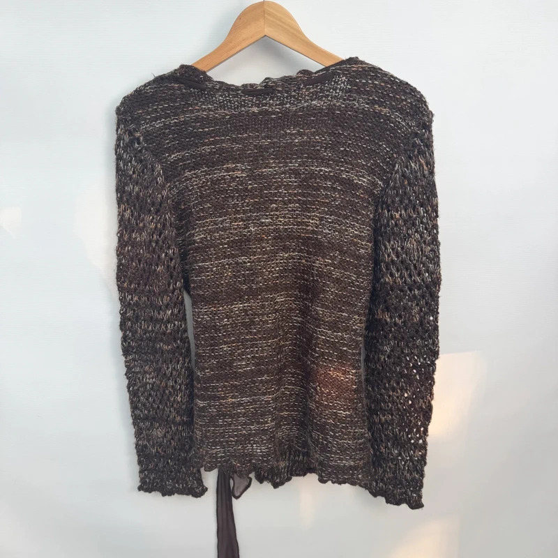 Vintage Y2K Frank Saul Wrap Cardigan Size M / UK 12–14 Brown Marled Mohair-Wool - Image 9