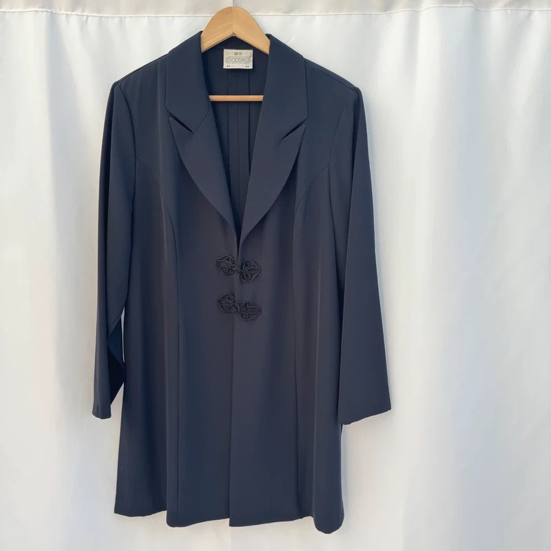Godske Danish Design Navy Longline Blazer Frog Closure Vintage UK 18