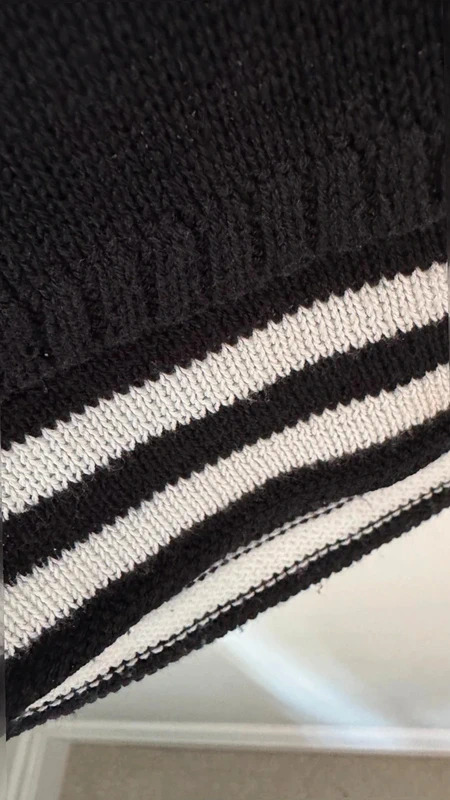 Oui Moments Jumper UK12 Black Layered Look Striped Trim Fine Knit Long Sleeve Top - Image 3