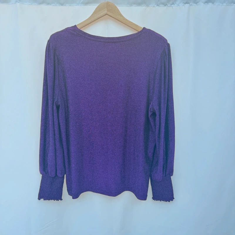 M&S Collection Purple Lurex Glitter Long Sleeve Top UK14 Party Occasion Shimmer - Image 2