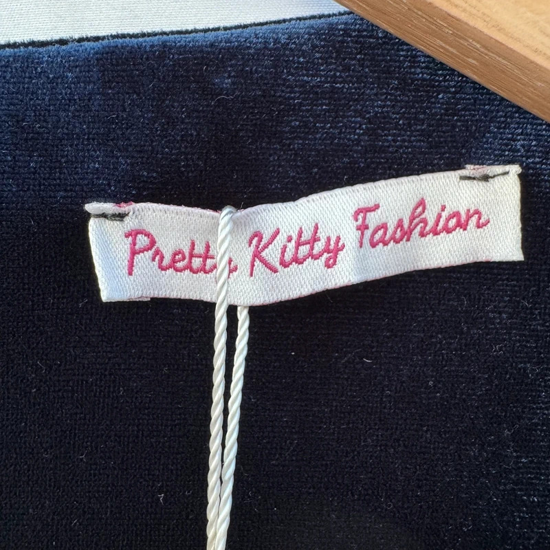 Pretty Kitty Fashion Navy Velvet Midi Dress UK 16 BNWT Wrap V-Neck 3/4 Sleeves - Image 4