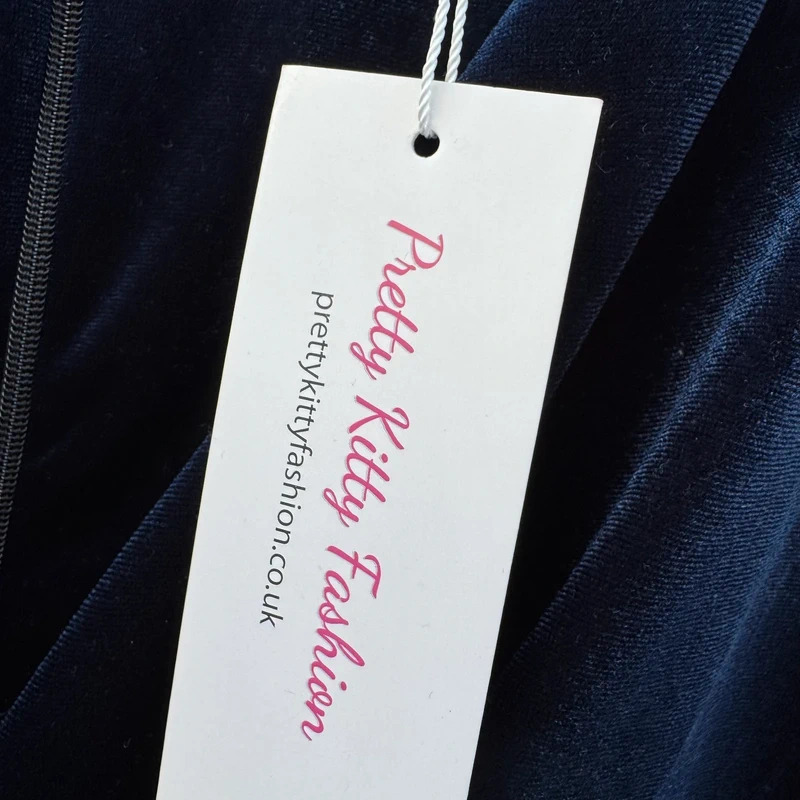 Pretty Kitty Fashion Navy Velvet Midi Dress UK 16 BNWT Wrap V-Neck 3/4 Sleeves - Image 5