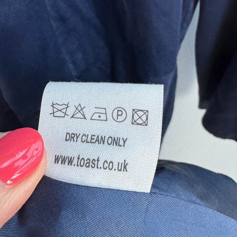 Toast Navy Shimmer Sheen Midi Dress Coat UK 12 Button Front Pleated Skirt Lined - Image 12