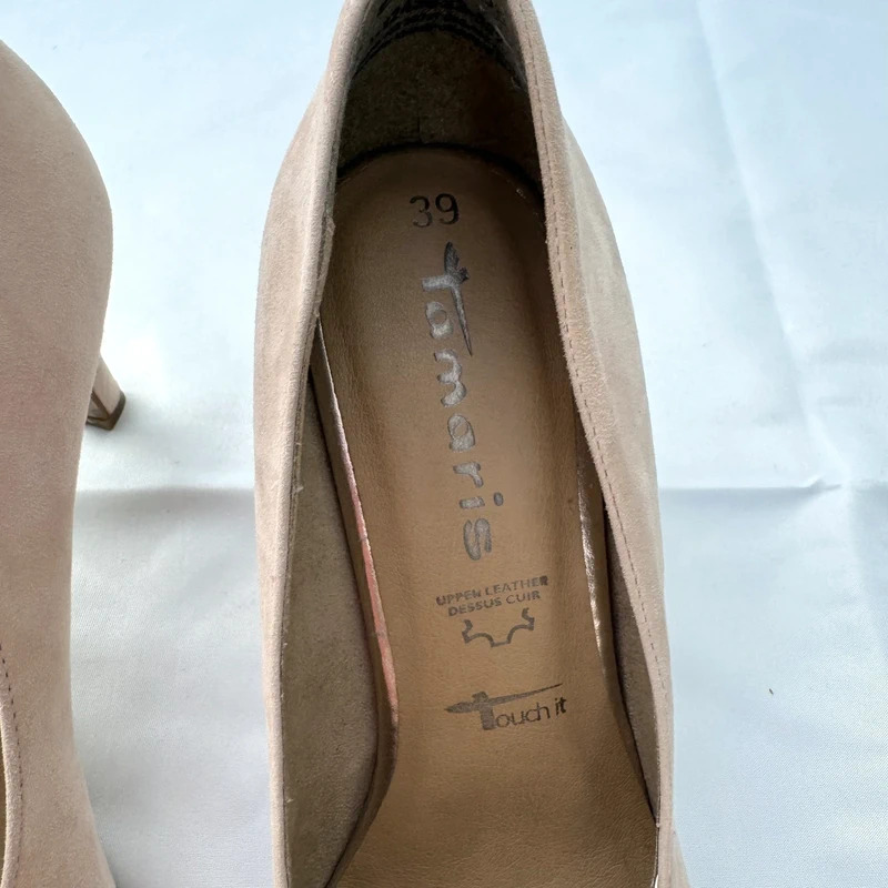 Tamaris Nude Suede Leather Court Shoes Rose Gold Toe UK6 EU39 Touch It Heels - Image 2