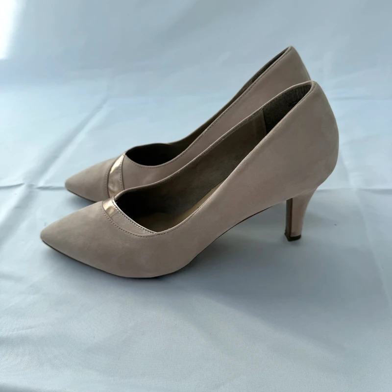 Tamaris Nude Suede Leather Court Shoes Rose Gold Toe UK6 EU39 Touch It Heels - Image 3