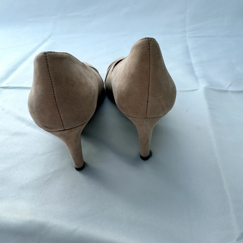 Tamaris Nude Suede Leather Court Shoes Rose Gold Toe UK6 EU39 Touch It Heels - Image 4