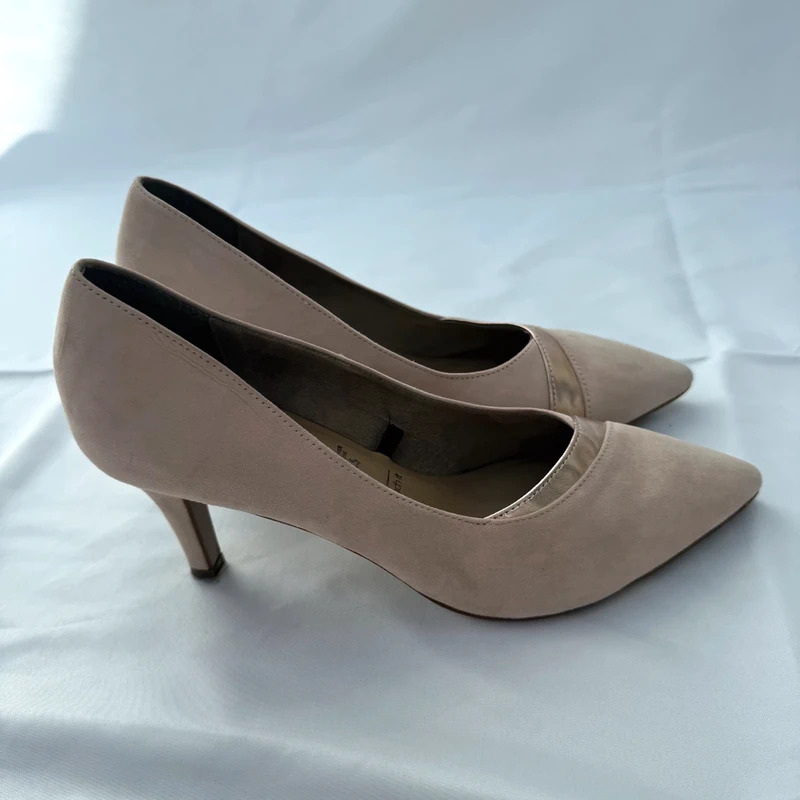 Tamaris Nude Suede Leather Court Shoes Rose Gold Toe UK6 EU39 Touch It Heels - Image 5
