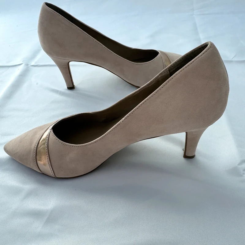 Tamaris Nude Suede Leather Court Shoes Rose Gold Toe UK6 EU39 Touch It Heels - Image 7