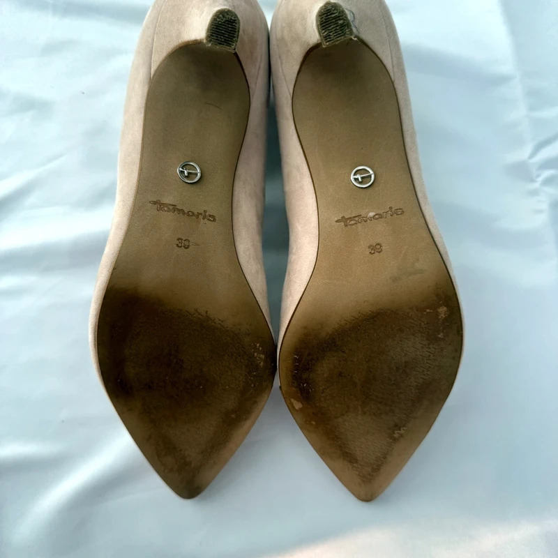 Tamaris Nude Suede Leather Court Shoes Rose Gold Toe UK6 EU39 Touch It Heels - Image 8