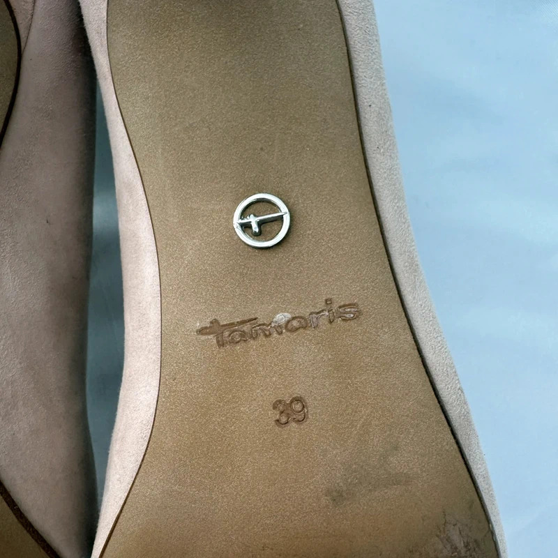 Tamaris Nude Suede Leather Court Shoes Rose Gold Toe UK6 EU39 Touch It Heels - Image 9