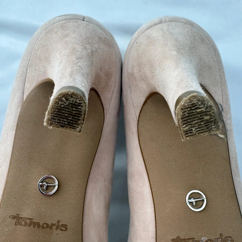 Tamaris Nude Suede Leather Court Shoes Rose Gold Toe UK6 EU39 Touch It Heels - Image 10