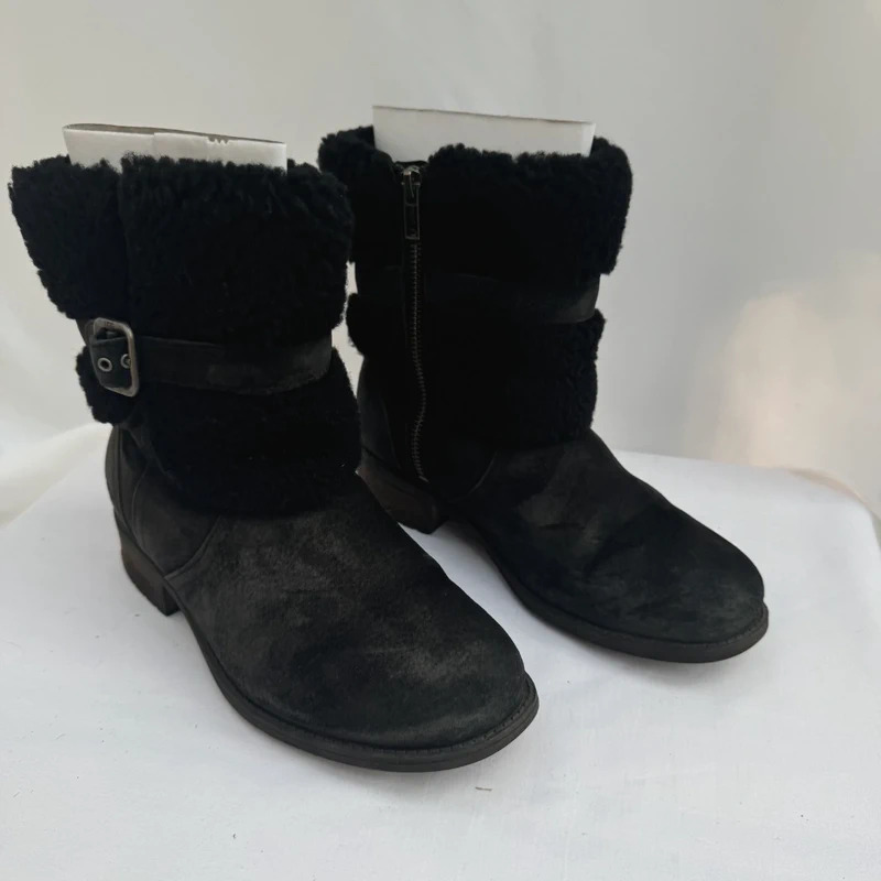 UGG Blayre III Black Suede Shearling Cuff Ankle Boots UK 5 EU 38 Boxed