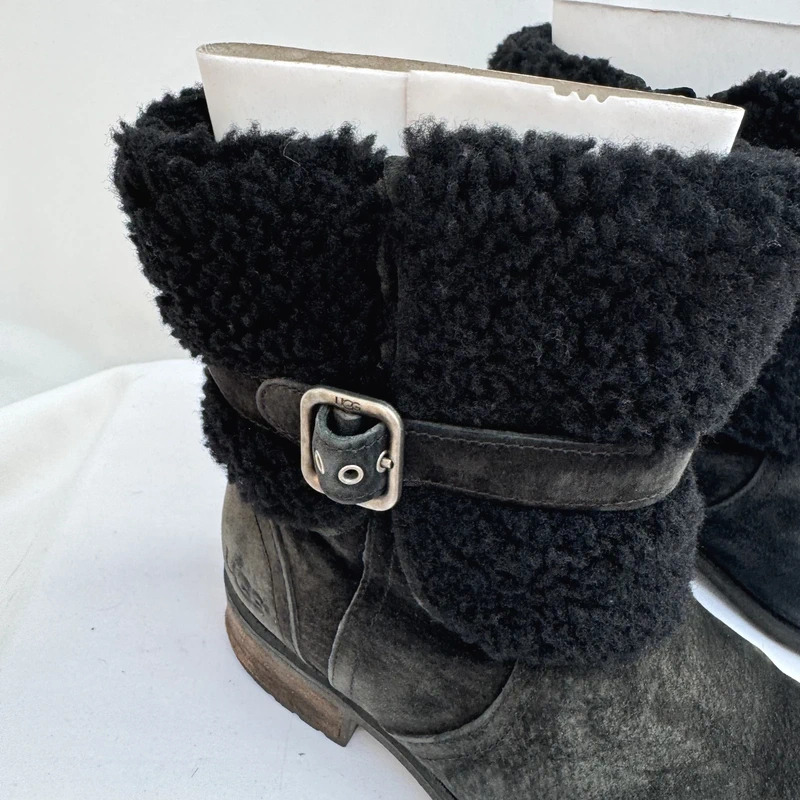 UGG Blayre III Black Suede Shearling Cuff Ankle Boots UK 5 EU 38 Boxed - Image 3