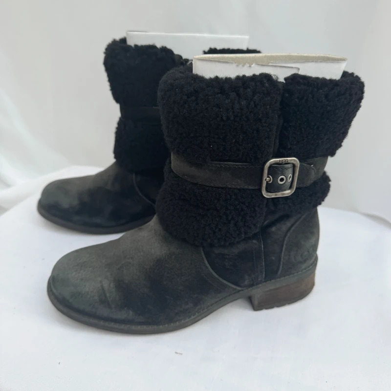 UGG Blayre III Black Suede Shearling Cuff Ankle Boots UK 5 EU 38 Boxed - Image 6