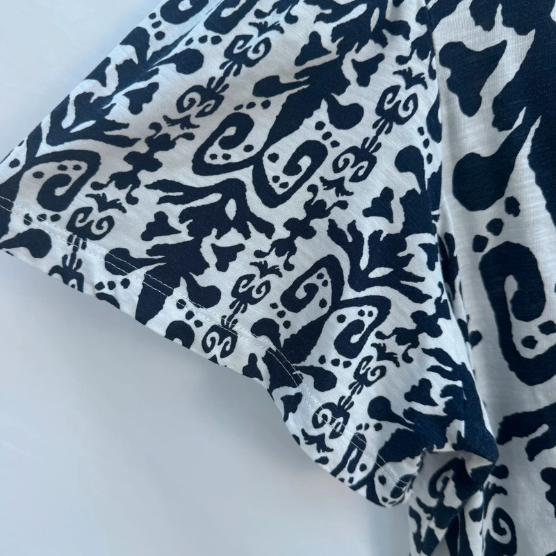 Next Navy & White Paisley Print Flutter Sleeve Cotton Top UK 16 - Image 5