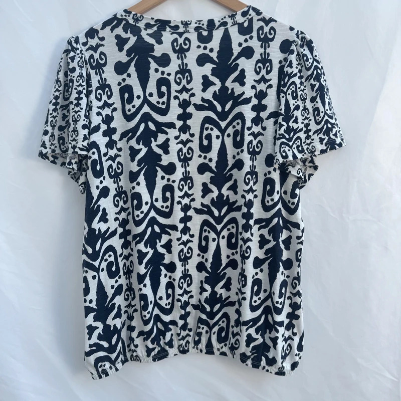 Next Navy & White Paisley Print Flutter Sleeve Cotton Top UK 16 - Image 8