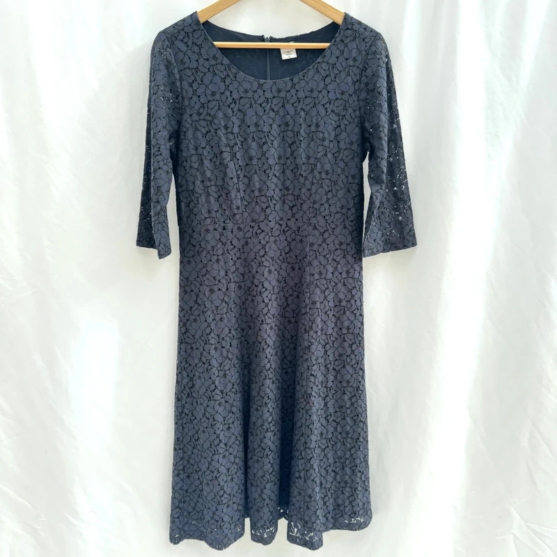 Cotton Traders Mid Night Blue Lace Fit And Flare Midi Dress UK 10