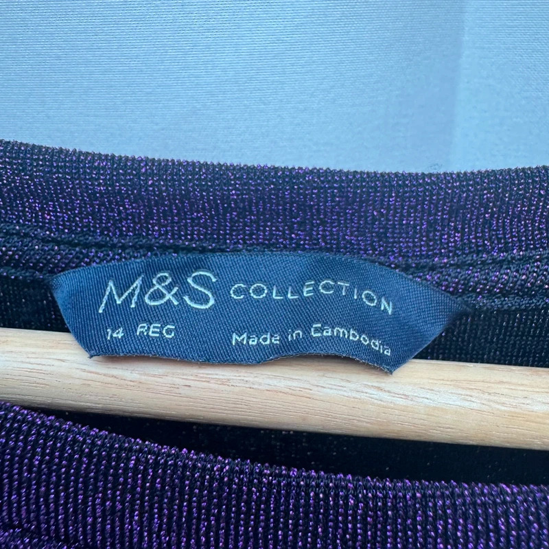 M&S Collection Purple Lurex Glitter Long Sleeve Top UK14 Party Occasion Shimmer - Image 3