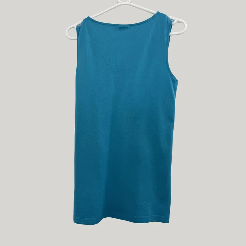 Esprit Vest Top UK M Turquoise Blue Sleeveless Ruffle Neck Gathered Front Cotton Modal - Image 2