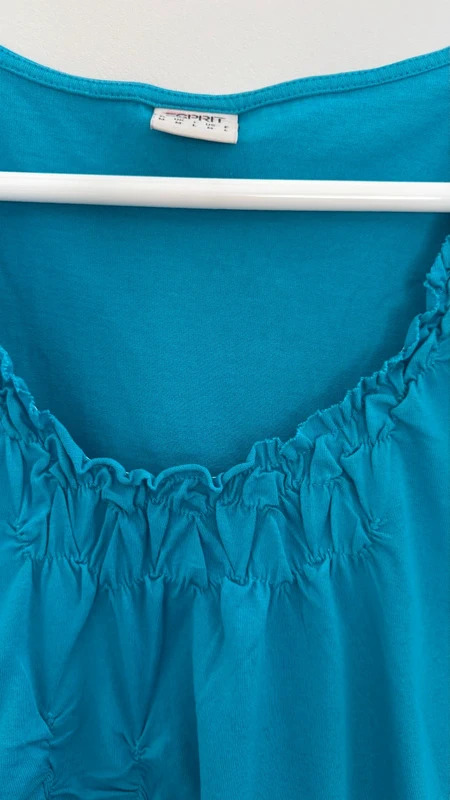 Esprit Vest Top UK M Turquoise Blue Sleeveless Ruffle Neck Gathered Front Cotton Modal - Image 3