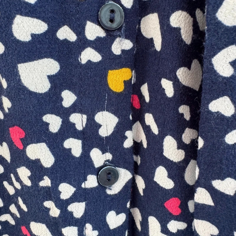 Monsoon Navy Heart Print Pussy Bow Tie Neck Blouse UK 12 Viscose - Image 3