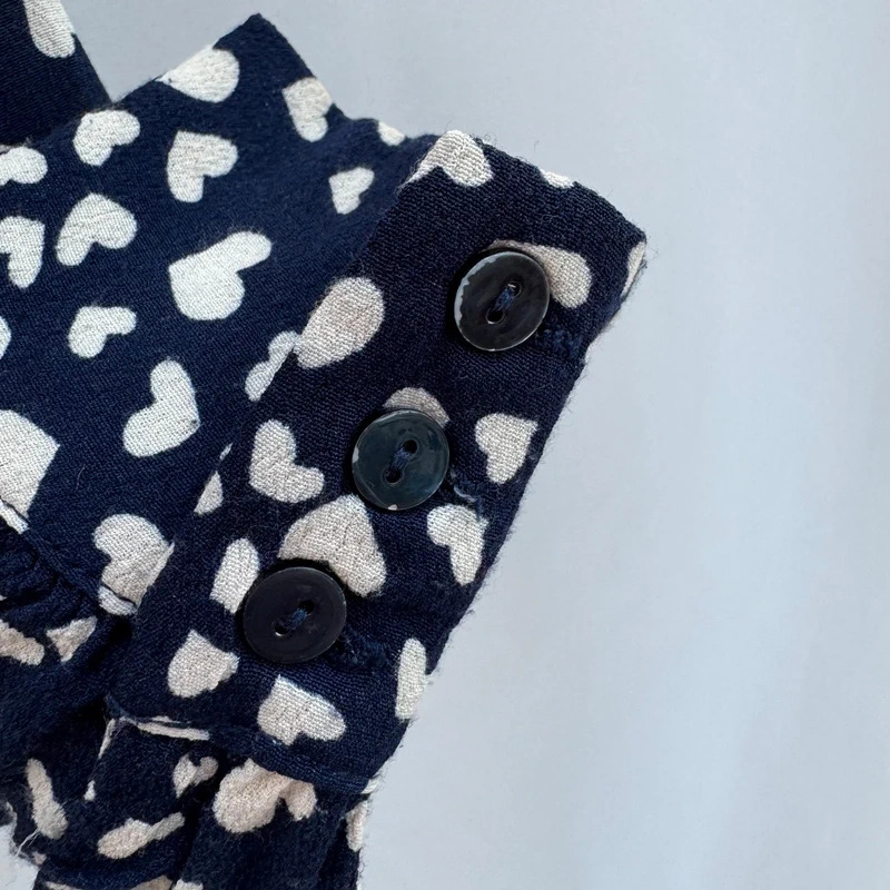 Monsoon Navy Heart Print Pussy Bow Tie Neck Blouse UK 12 Viscose - Image 4