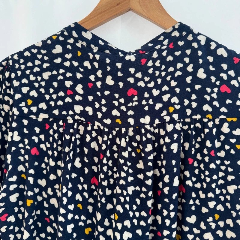 Monsoon Navy Heart Print Pussy Bow Tie Neck Blouse UK 12 Viscose - Image 7