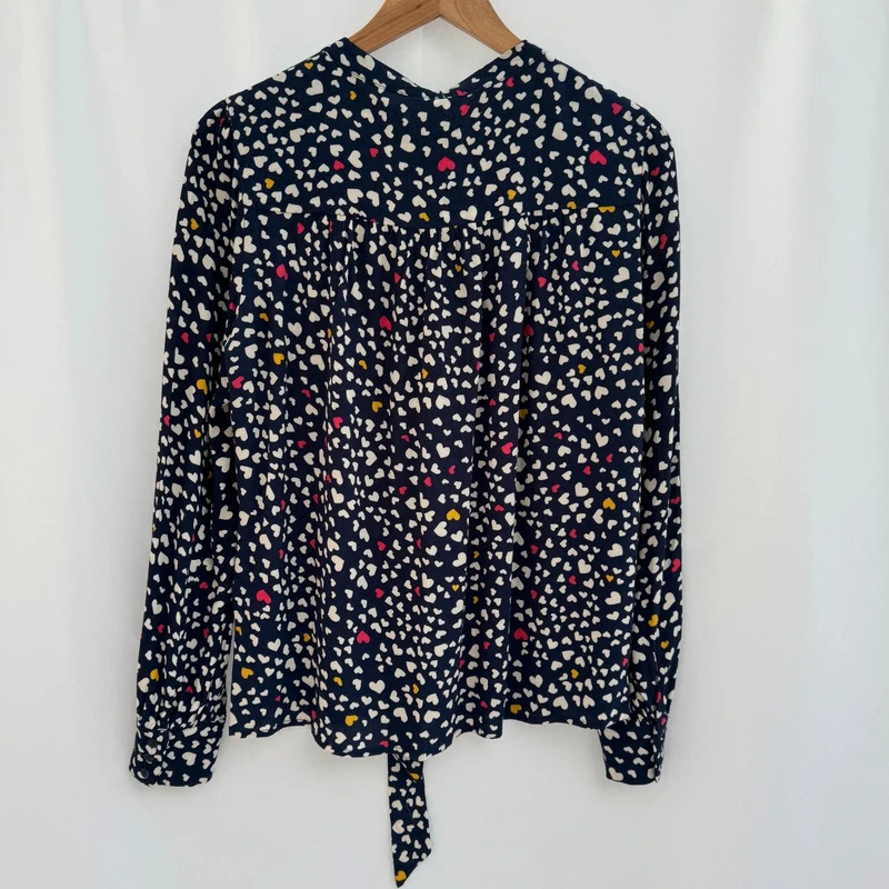 Monsoon Navy Heart Print Pussy Bow Tie Neck Blouse UK 12 Viscose - Image 8