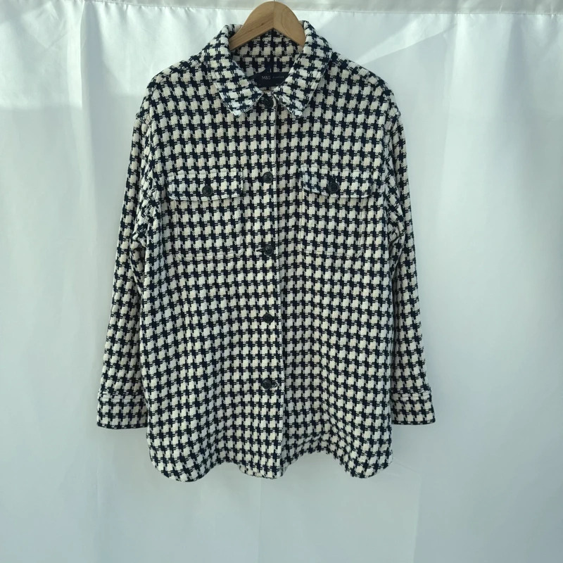 M&S Collection Navy Cream Houndstooth Shacket UK 14 Button Up Textured Jacket