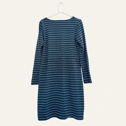 Quba & Co Teal Blue White Striped Cotton Dress UK 12 Drawstring Waist Nautical - Image 2