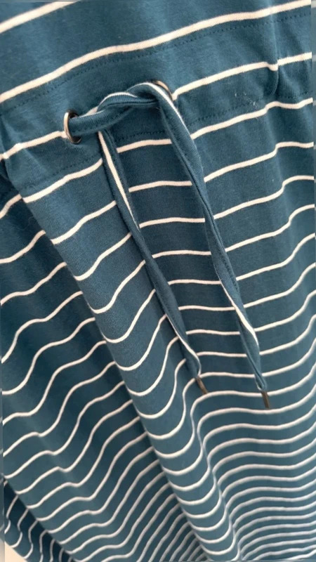 Quba & Co Teal Blue White Striped Cotton Dress UK 12 Drawstring Waist Nautical - Image 5