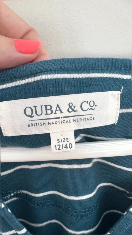 Quba & Co Teal Blue White Striped Cotton Dress UK 12 Drawstring Waist Nautical - Image 7