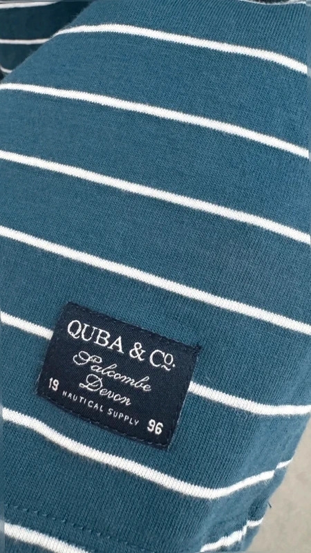 Quba & Co Teal Blue White Striped Cotton Dress UK 12 Drawstring Waist Nautical - Image 8