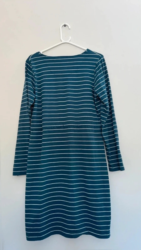 Quba & Co Teal Blue White Striped Cotton Dress UK 12 Drawstring Waist Nautical - Image 11