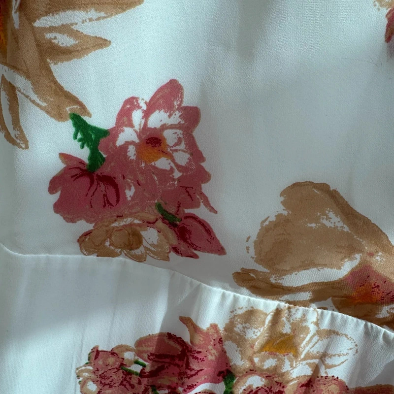 Vero Moda Cream Floral Midi Wrap Dress Size M Fits UK 10 12 Short Sleeve Tie Waist - Image 3