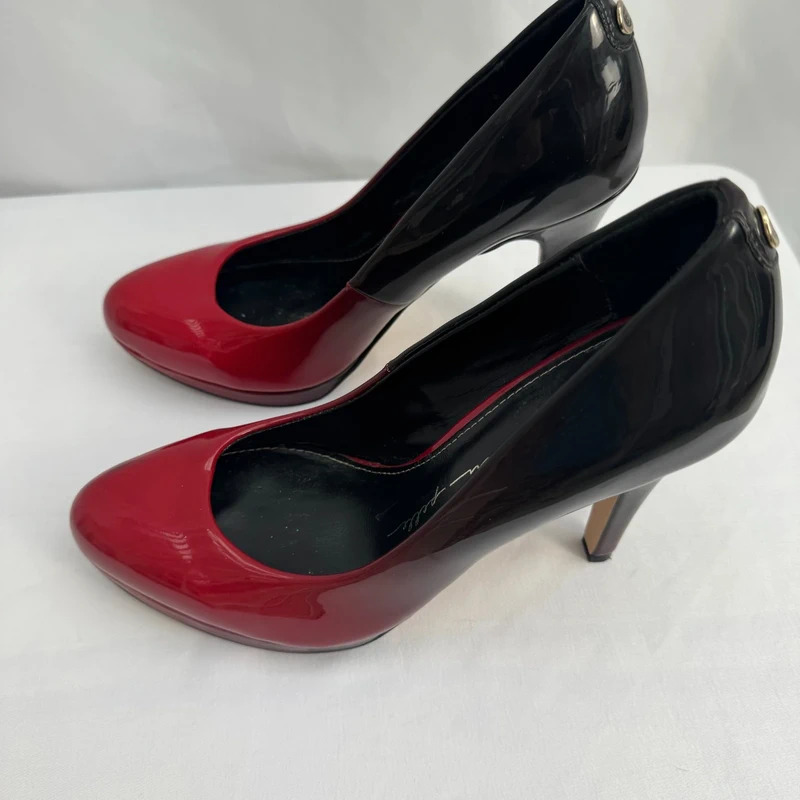 Moda in Pelle Ombré Red-Black Patent Heels EU 39 UK 6 Platform Stiletto + Spare Heels