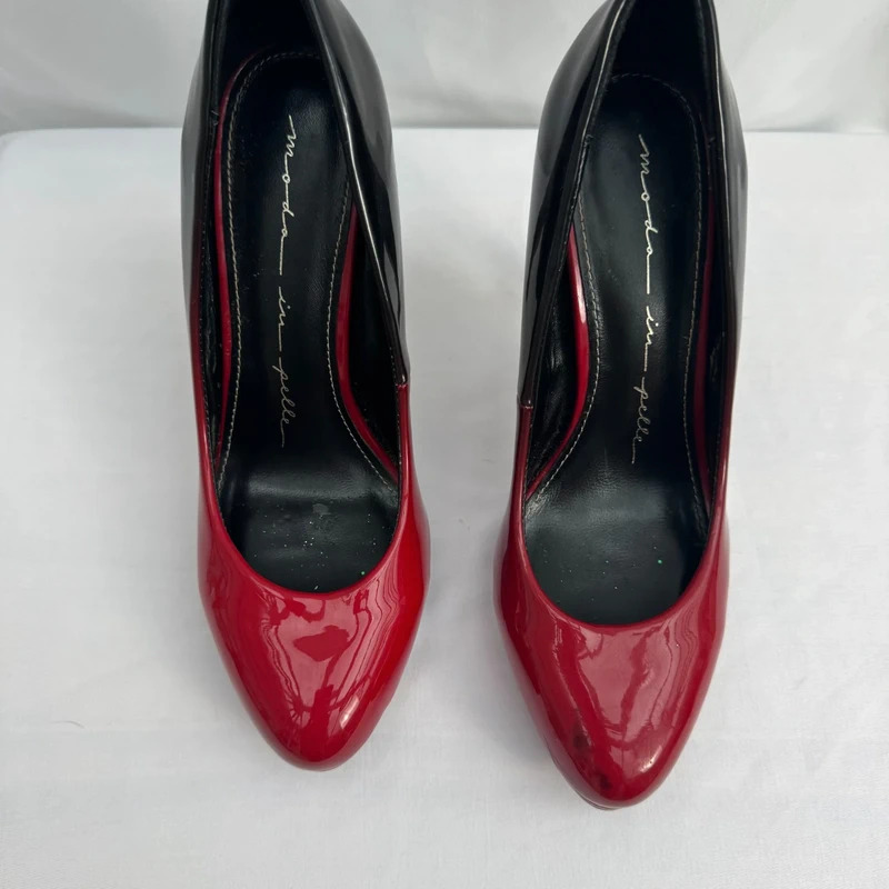Moda in Pelle Ombré Red-Black Patent Heels EU 39 UK 6 Platform Stiletto + Spare Heels - Image 2