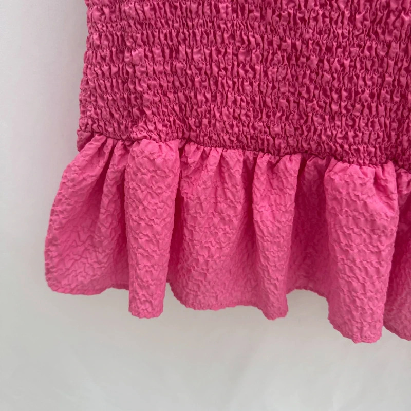 Zara Pink Smocked Mini Dress UK 10 12 Puff Sleeve Square Neck Ruffle Hem BNWT - Image 4