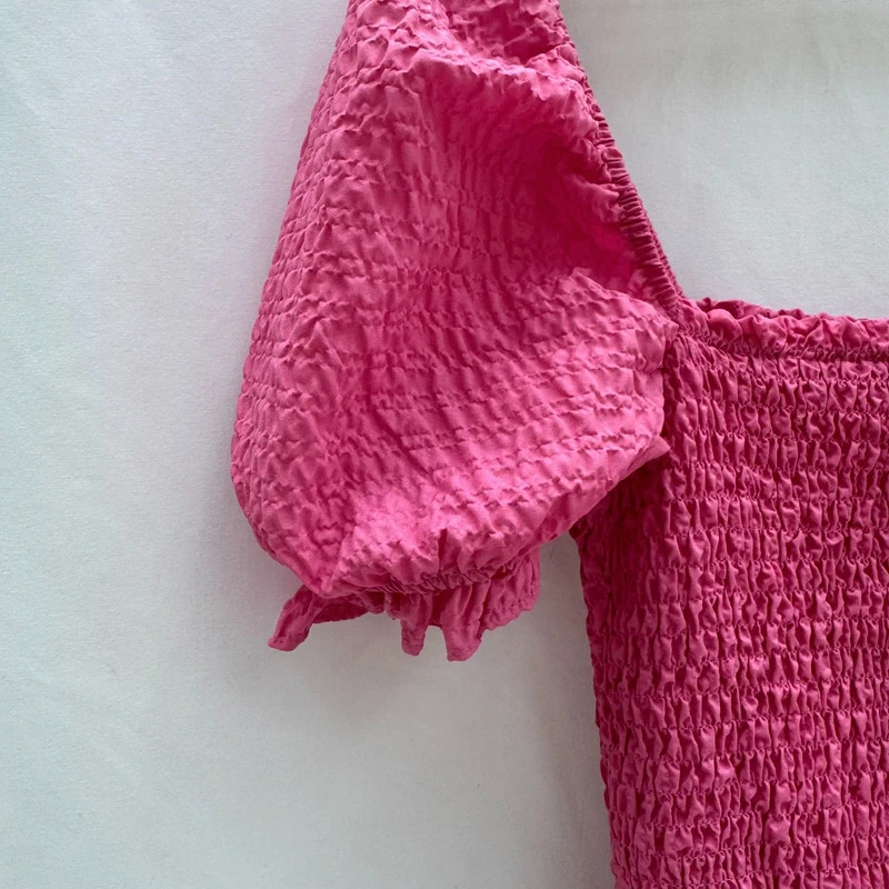 Zara Pink Smocked Mini Dress UK 10 12 Puff Sleeve Square Neck Ruffle Hem BNWT - Image 5