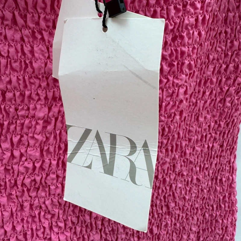 Zara Pink Smocked Mini Dress UK 10 12 Puff Sleeve Square Neck Ruffle Hem BNWT - Image 6
