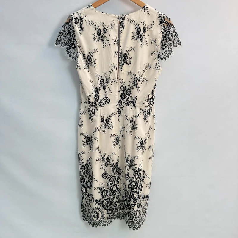 French Connection Dress UK 12 Cream Black Floral Lace Pencil Midi Occasion Wedding - Image 2
