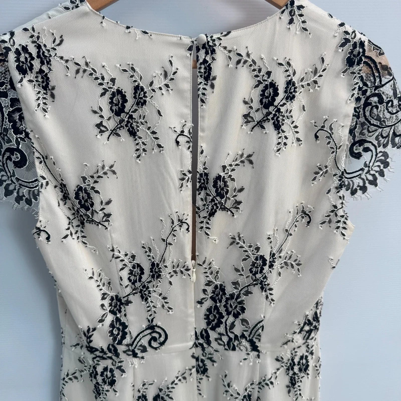 French Connection Dress UK 12 Cream Black Floral Lace Pencil Midi Occasion Wedding - Image 3