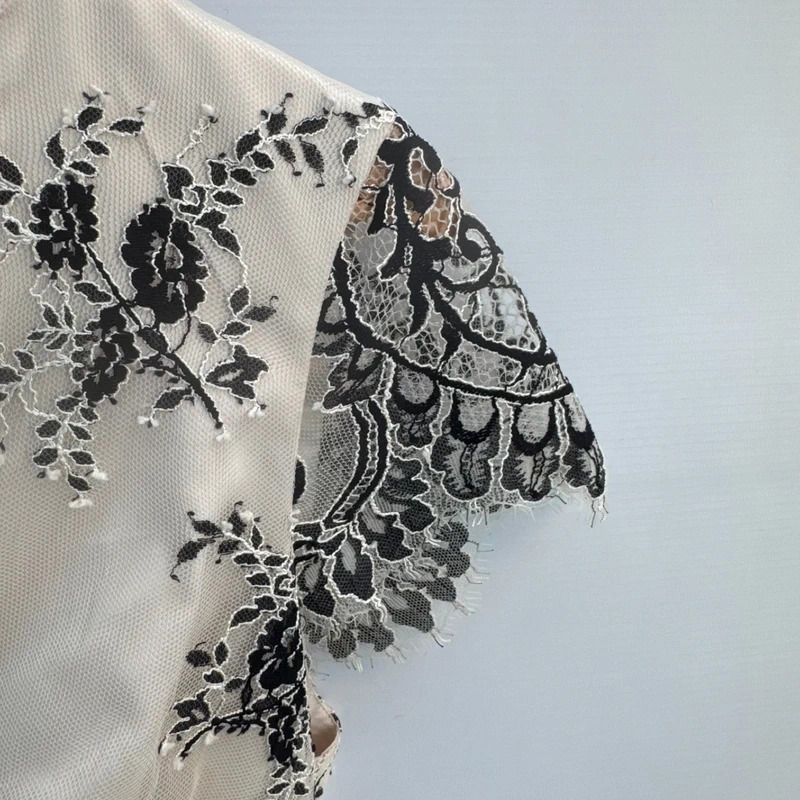 French Connection Dress UK 12 Cream Black Floral Lace Pencil Midi Occasion Wedding - Image 5